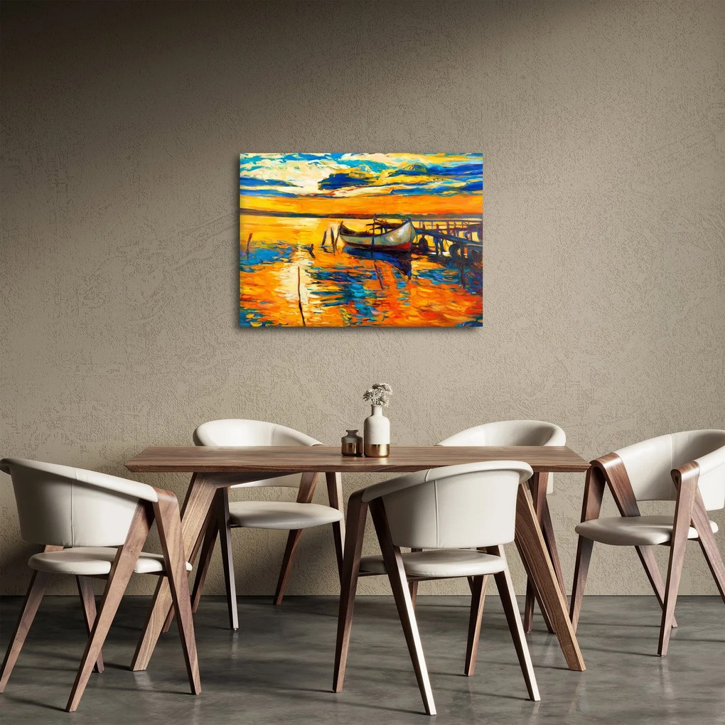 Obraz - Loďka pri západe slnka (70x50 cm)