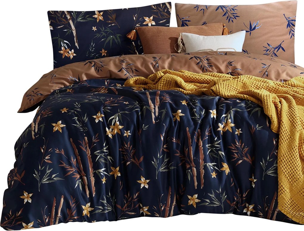 SATÉNOVÉ OBLIEČKY BAMBOO FLOWER EXCLUSIVE 160X200 CM, 2KS 70X80 CM VZOROVANÉ