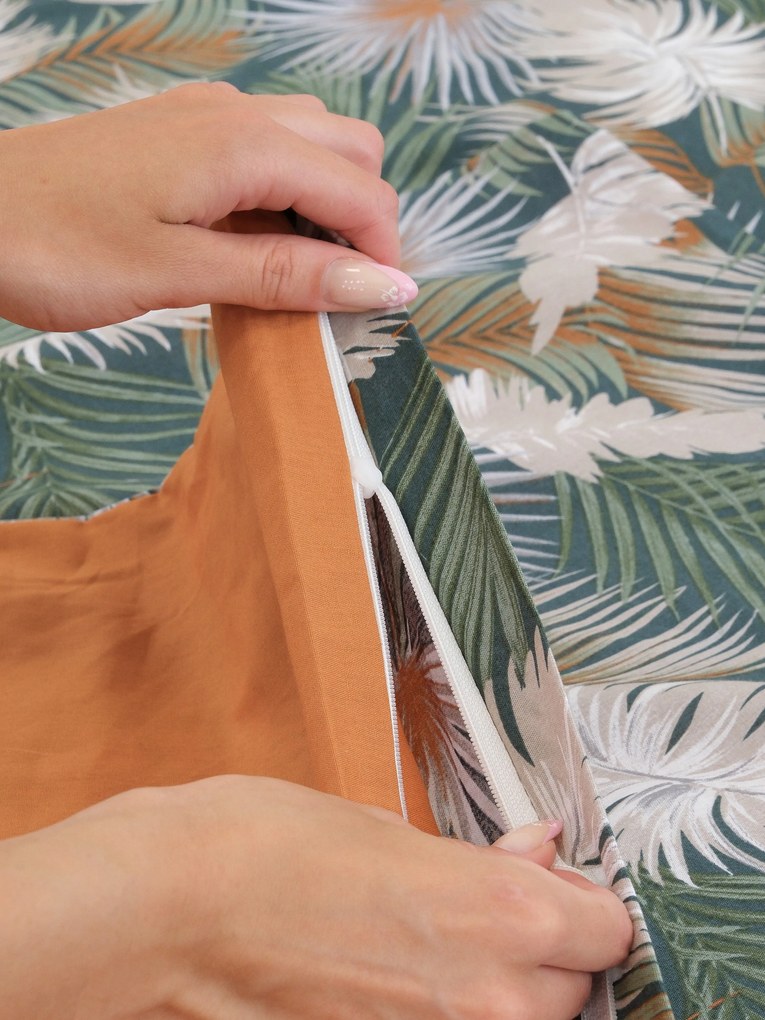 Predĺžené bavlnené obliečky Renforcé – Taisa zelená/terakota