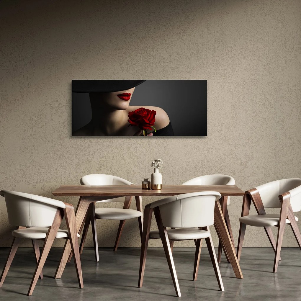 Obraz - Žena s ružou (120x50 cm)