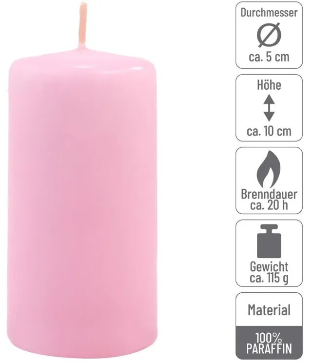 Ružová parafínová sviečka 10 cm, 20 h horenia, sada 8 ks