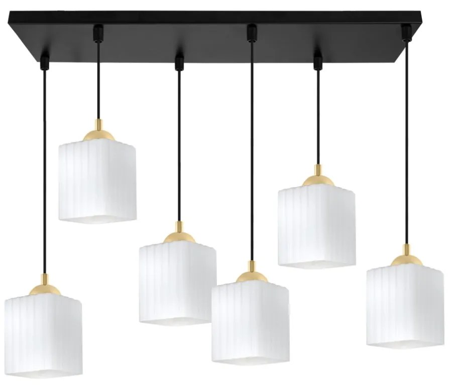 Závesné svietidlo Riffle Square, 6x biele sklenené tienidlo, b/g