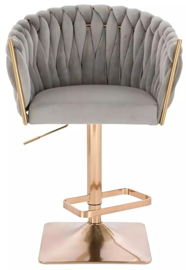 LuxuryForm DESIGN Barová stolička NORDEN VELUR na zlatej hranatej podstave - svetlo šedé