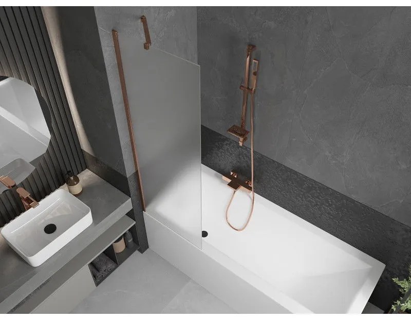 Mexen Next, vaňová zástena 1-krídlová 60 x 150 cm, fixné krídlo, 6 mm námraza sklo, ružové zlato profil, 895-060-000-00-30-60