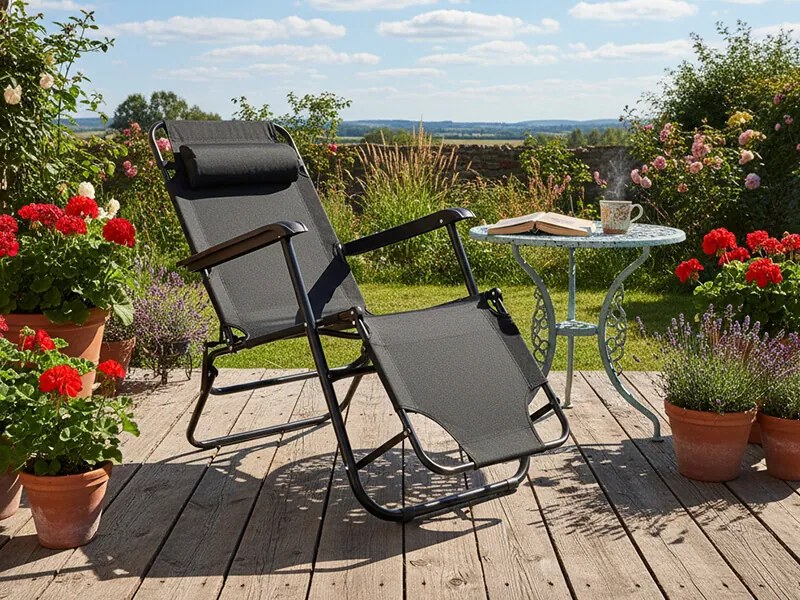 CH Záhradné skladacie relaxačné kreslo Nois - čierna