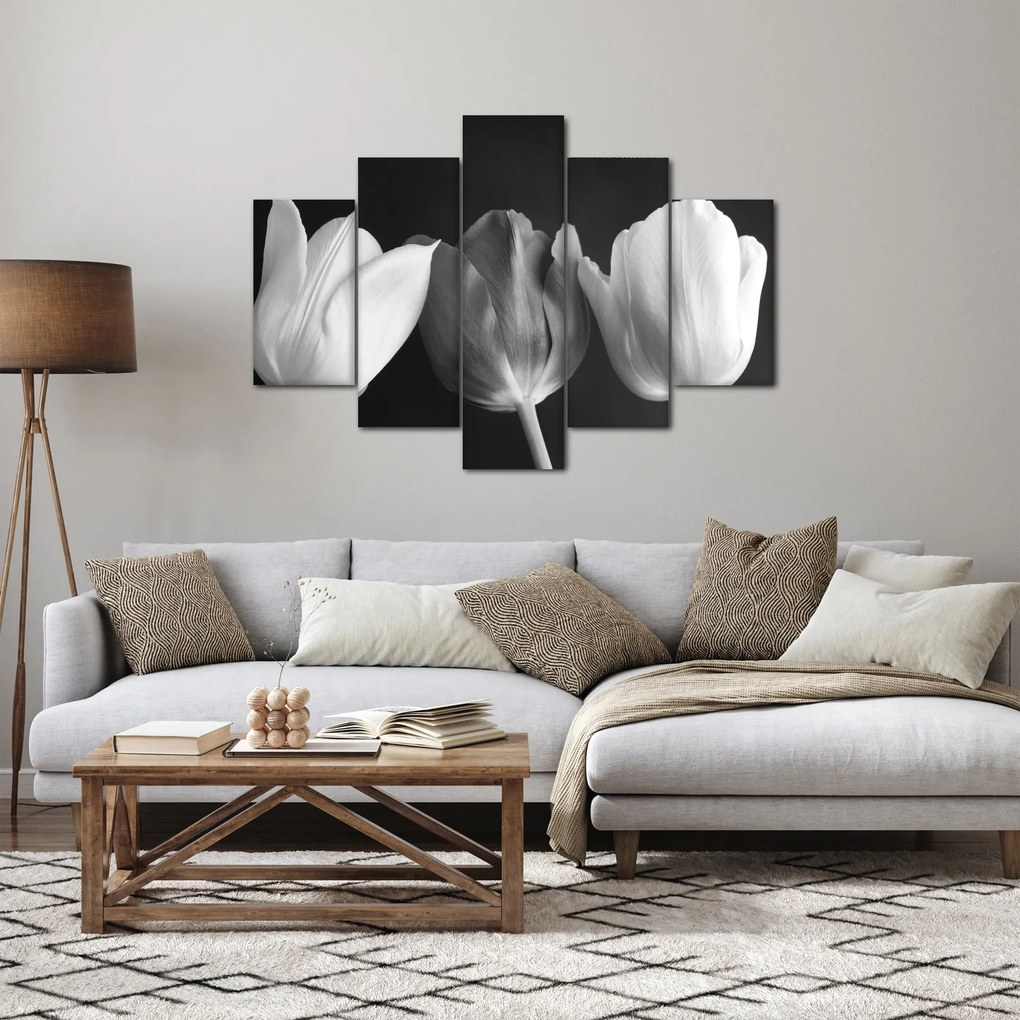 Obraz - Čiernobiele kvety tulipánov (150x105 cm)