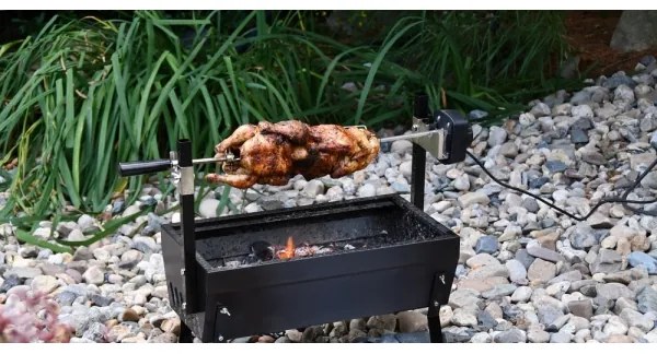 Gril na drevené uhlie s motorom 4W/230V čierna