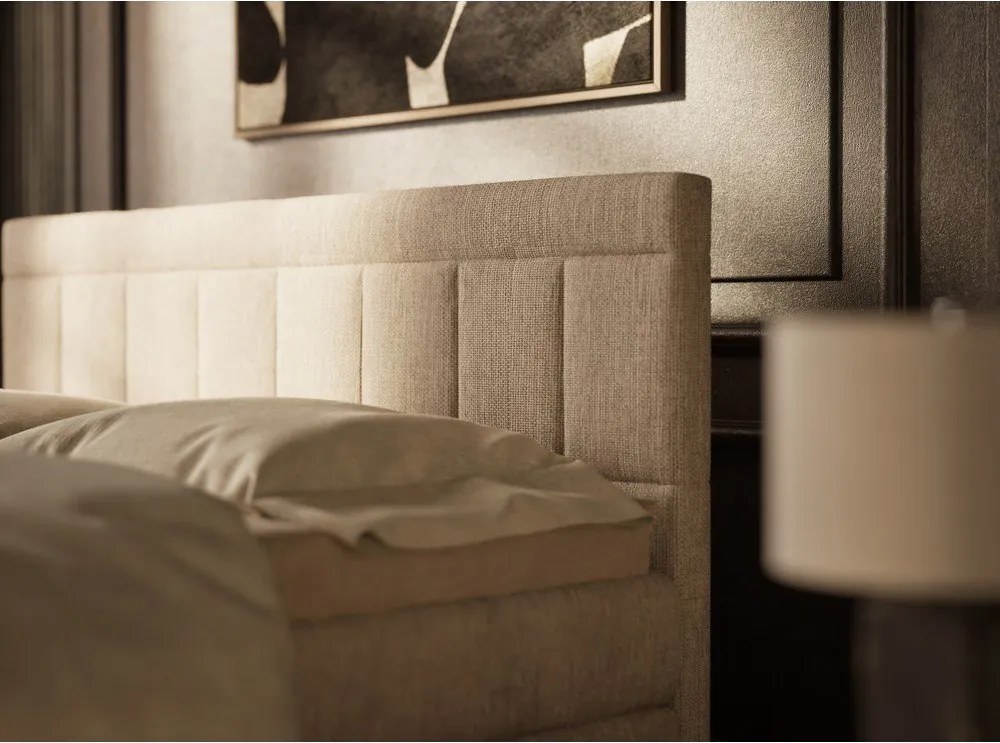 Béžová boxspring posteľ s úložným priestorom 200x200 cm Caya – Maison de Rêve