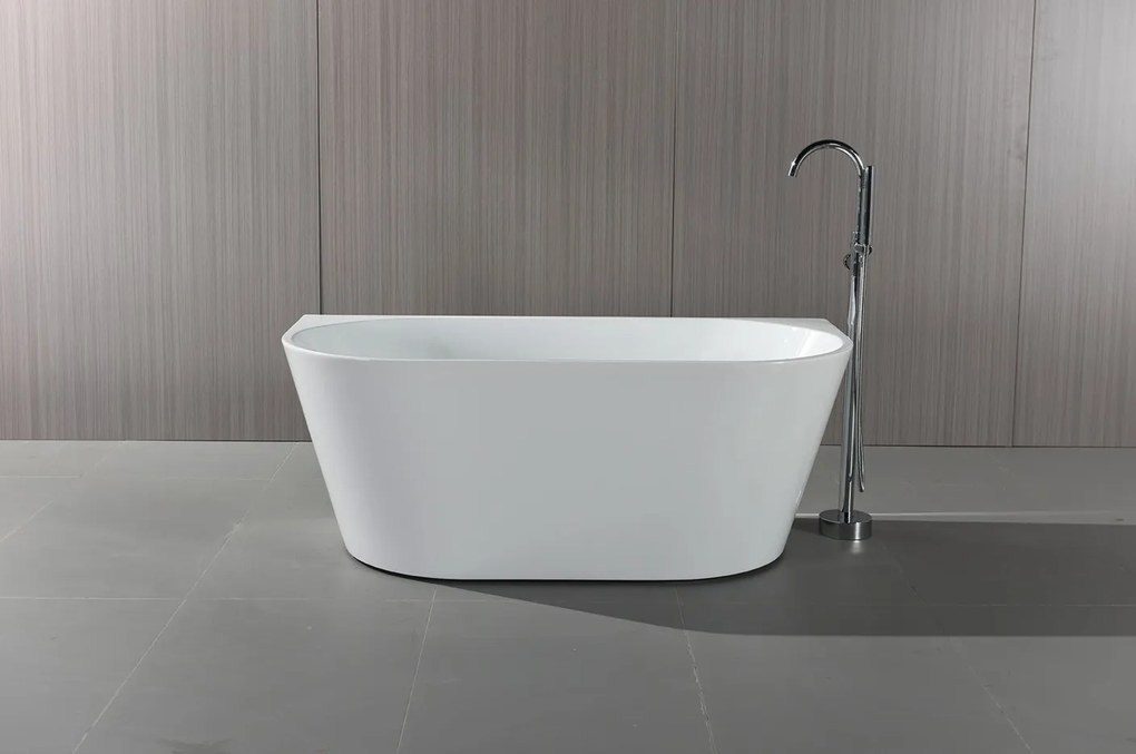 Erga Norah, voľne stojaca vaňa ku stene 150x75 cm + odtoková zátka, biela lesklá, ERG-NORAH-150075-WH-WH