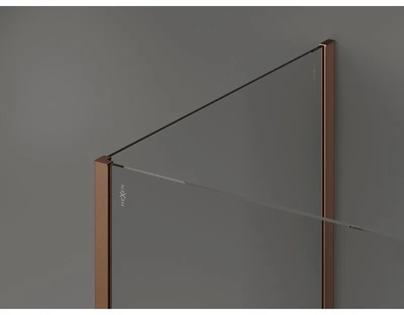 Mexen Kioto, 2-stenová sprchová zástena Walk-In 140 x 110 cm, 8mm číre sklo čierny vzor, medený matný profil, 800-140-212-65-70-110