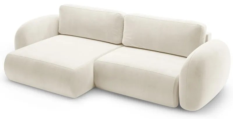 Krémovobiela zamatová rozkladacia/s úložným priestorom rohová pohovka Tonale – Cosmopolitan Design