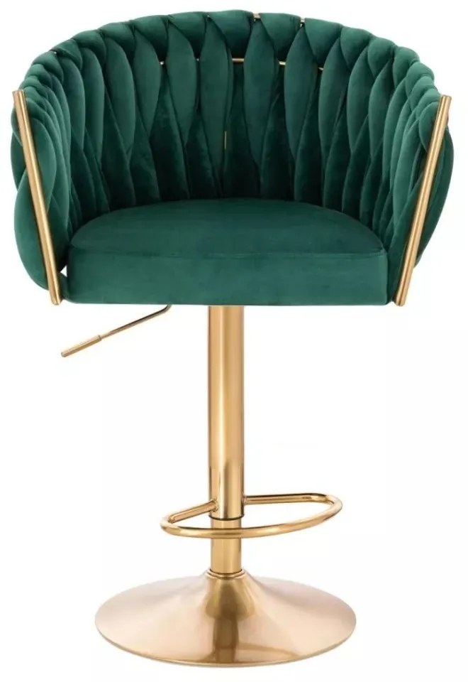 LuxuryForm DESIGN Barová stolička NORDEN VELUR na zlatom tanieri - zelená