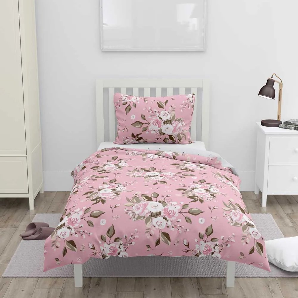 Home Elements Bavlnené obliečky na jednolôžko, obojstranné, ružové a svetlo šedé