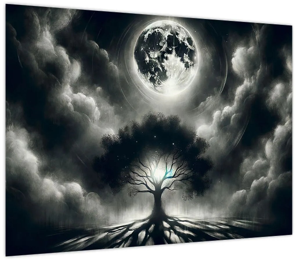 Obraz – Čiernobiely strom v splne (70x50 cm)