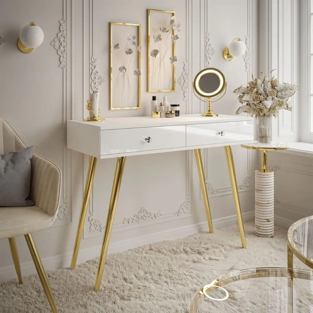 KONZOLA KATHLEEN BIELY LESK + ZLATÉ NOHY SO ŠUPLÍKMI