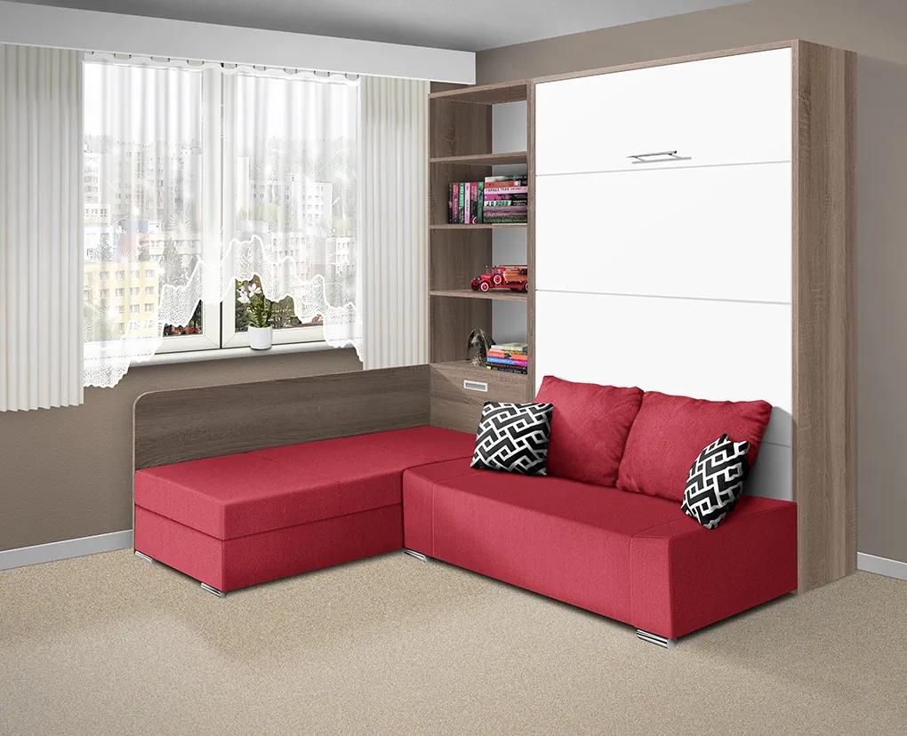 Nabytekmorava Sklápacia posteľ s pohovkou VS 21075 - 200x120 cm farba pohovky: Červená, Typ farebného prevedenia: Orech / dvere biele