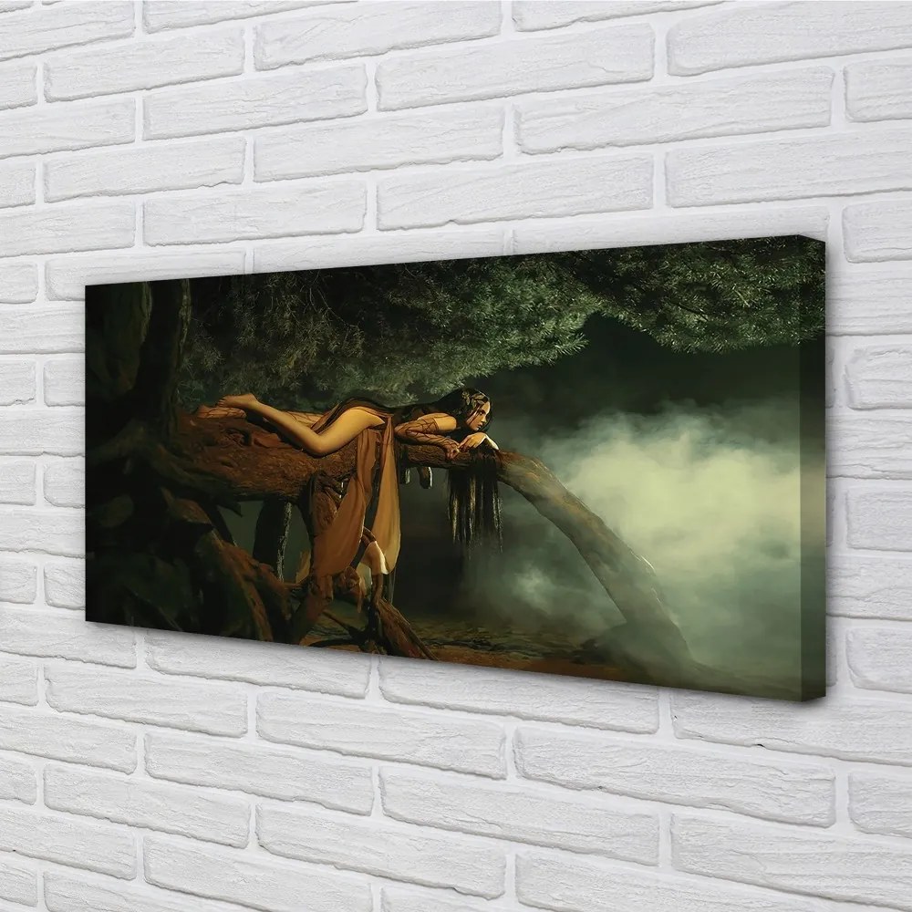 Obraz canvas Žena strom mraky 100x50 cm