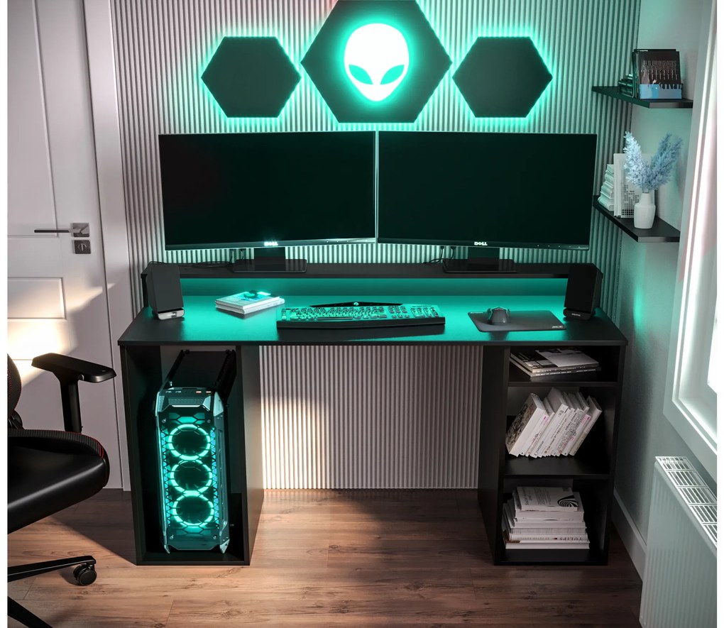 Herný PC stolík Garrick 1 (čierny) (s LED RGB osvetlením). Akcia -62%. Vlastná spoľahlivá doprava až k Vám domov. 1064134