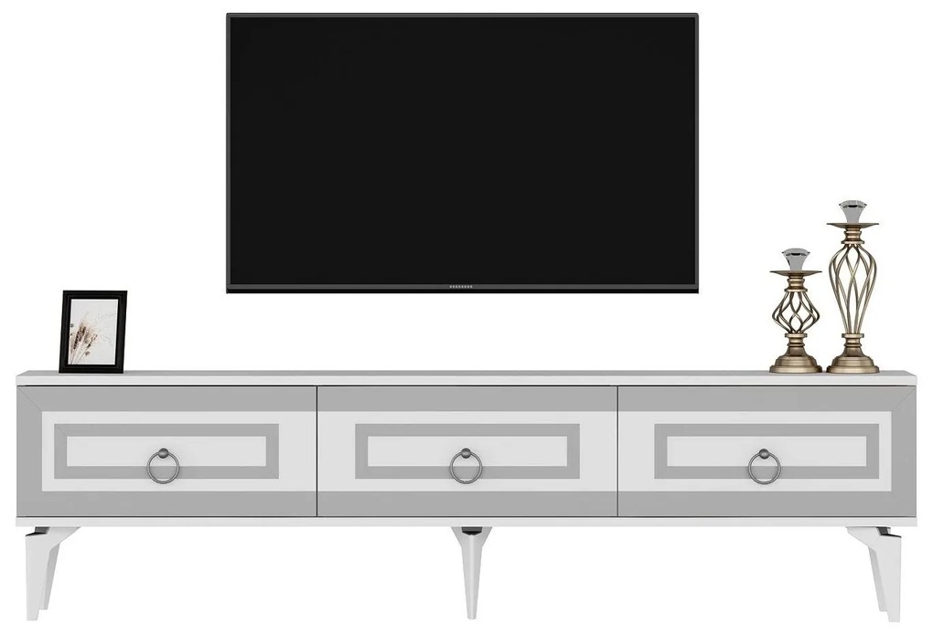 TV stolík/skrinka Pemava 2 (biela + strieborná) . Akcia -30%. Vlastná spoľahlivá doprava až k Vám domov. 1095408