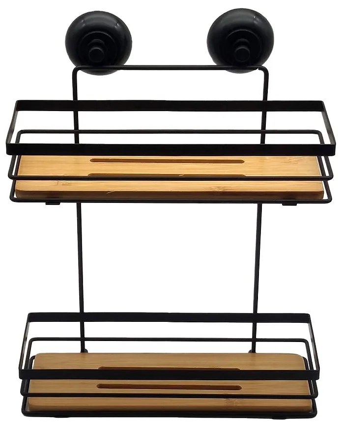 Dvojitá kúpeľňová polička obdĺžniková, čierna-bambus
