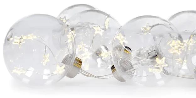 Solight 1V228 LED dekorácia, 6ks vianočných gulí s hviezdami, 30LED, veľ. 8cm, 3xAA, priehľadná/zlatá