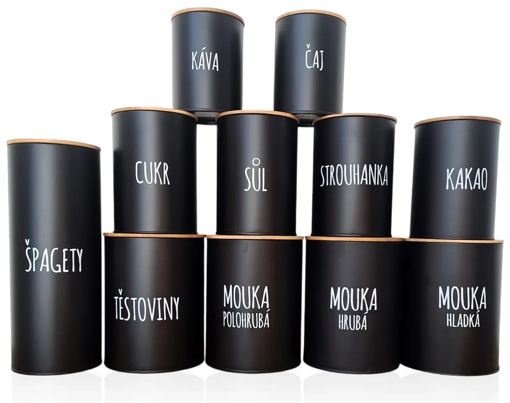 Dóza na potraviny, plechová, čierna, s bambusovým vekom, 2,3 l, MÚKA HLADKÁ