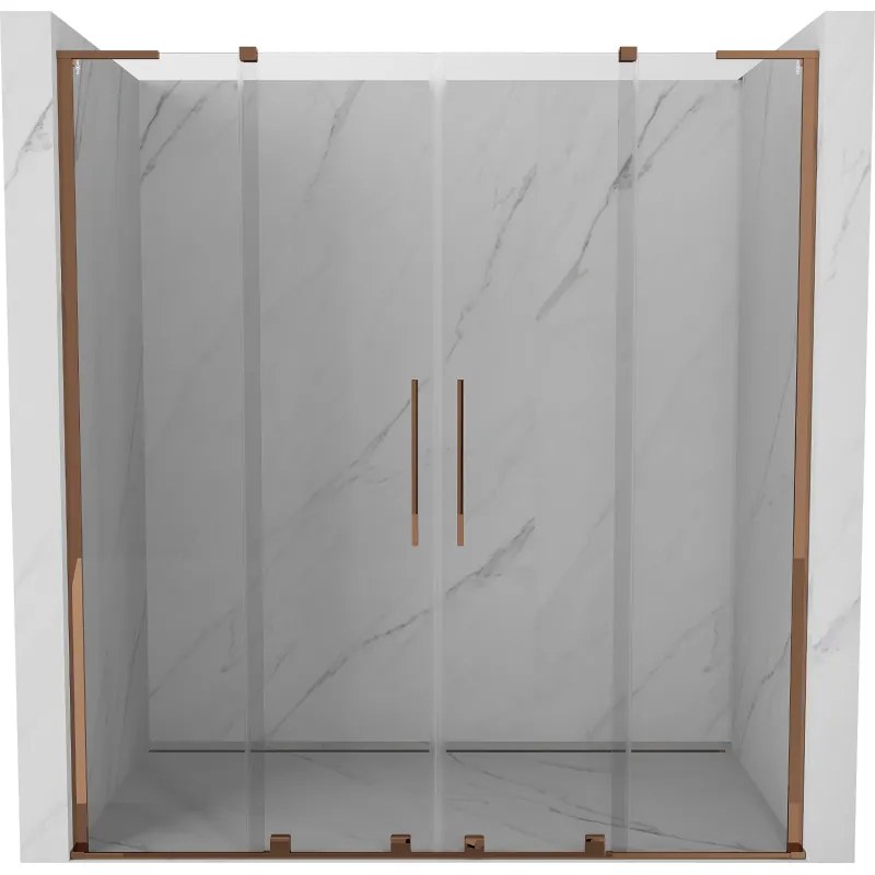 Mexen Velar L Duo, posuvné sprchové dvere do otvoru 180 cm, 8mm číre sklo, ružové zlato, 871-180-003-02-60
