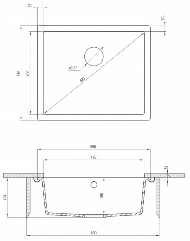 DEANTE CORDA ZQA_N10C Jednodrez 550X460X204, granit čierna - Deante