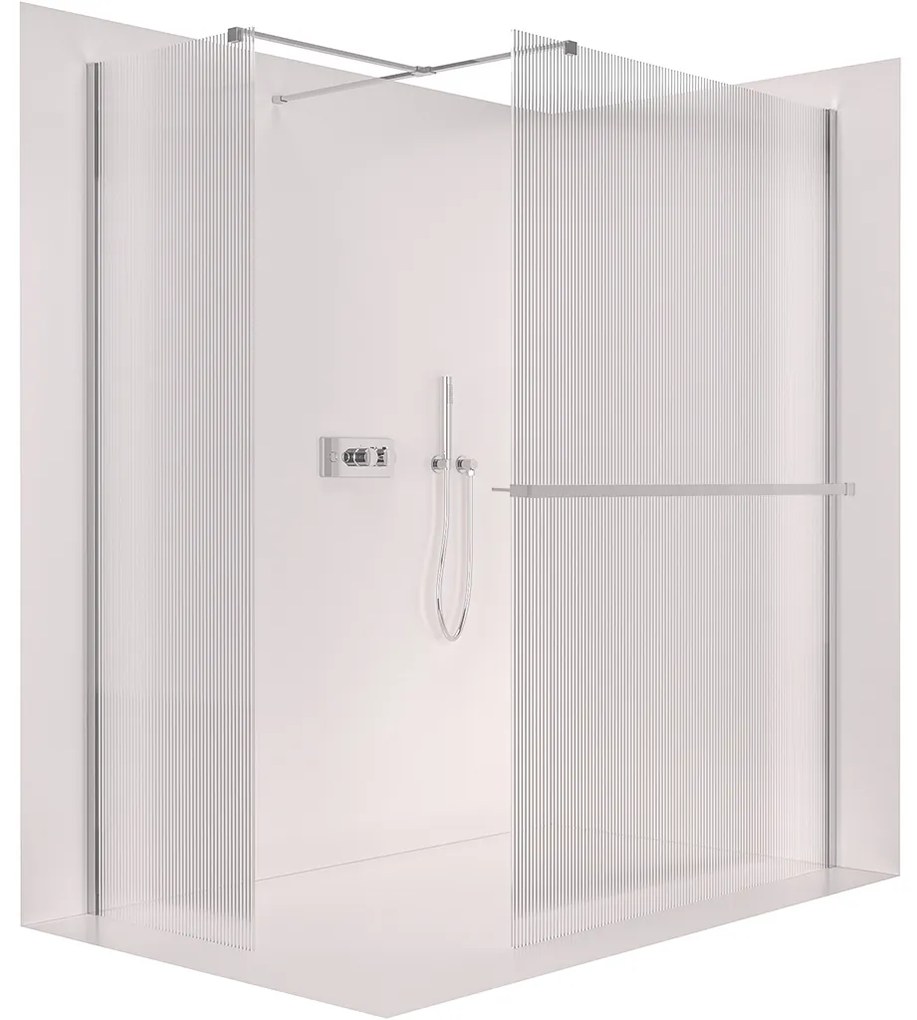 CERANO - Sprchová zástena Walk-in Onyx TL/P - hranatá vzpera + polička/držiak na uteráky - chróm, ryhované sklo - 100x80 cm, CER-CER-8050BD4457