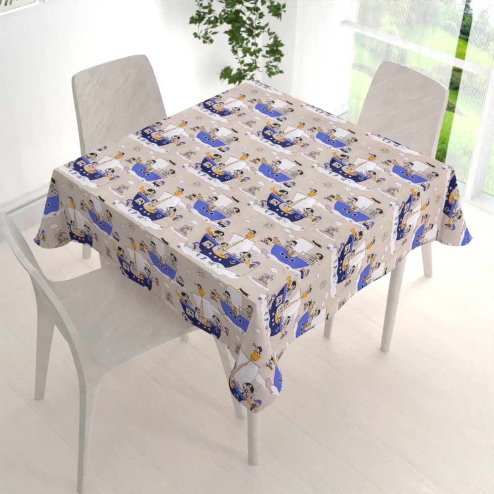 Biante Detský bavlnený štvorcový obrus Sandra SA-022 Piráti na mori 80x80 cm