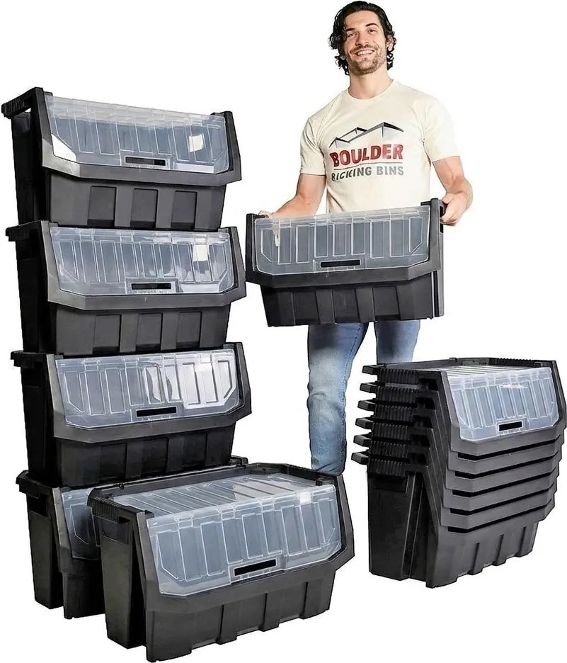 Prosperplast Dielenský úložný box HEAVY DUTY, S VEKOM, čierny 58x38x35 cm, XL