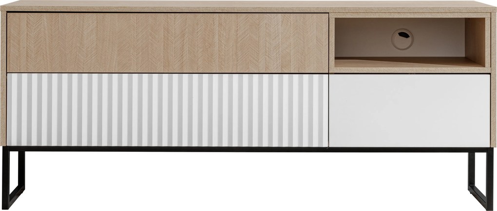 TV stolík Bliwon 148 cm so zásuvkami - jodeľka scandi / biely mat