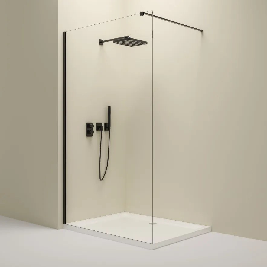 Erga Paris, sprchová zástena Walk-In 140x200 cm, 8mm číre sklo, čierny profil, ERG-V02-PARIS-140x200-CL-BK