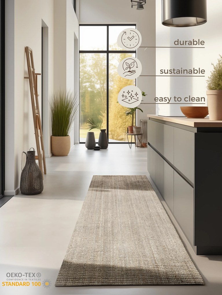 Hanse Home, Koberec behúň Bouclé Jute 105973 Ivory White, 80x200, béžová, chodba / predsieň