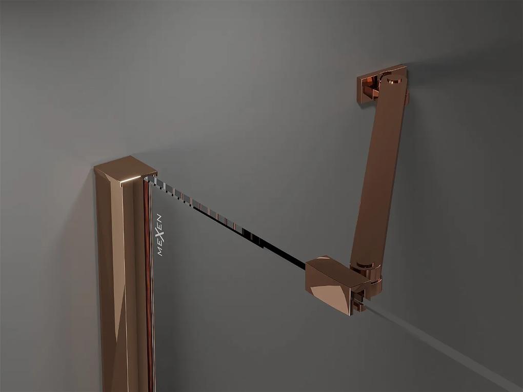 Mexen Velar Duo, sprchový kút s posuvnými dverami 90(dvere) x 90(dvere) cm, 8mm číre sklo, ružové zlato profil, 871-090-090-02-60