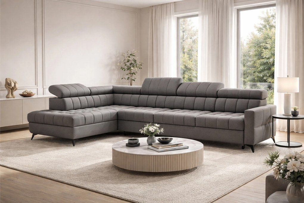 Rohová sedačka Nardo Maxi s funkciou spania ľavá - sivý plyš Pretty 17