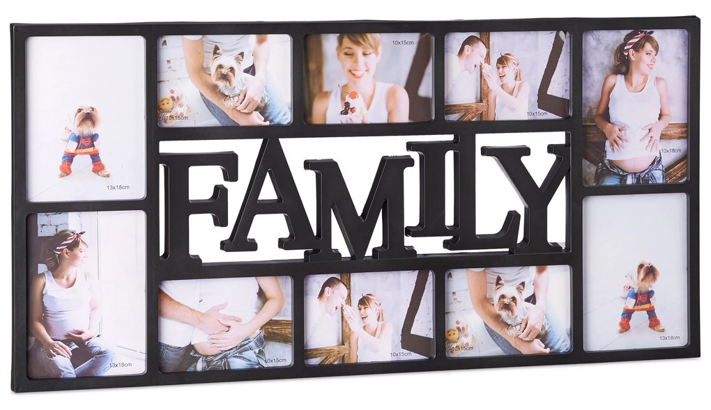 Elegantný multi fotorámik Family na 10 fotiek RelaxDays RD1854 (72x36 cm) – čierny