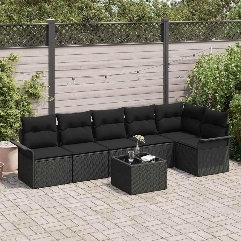 S&uacute;prava z&aacute;hradn&yacute;ch pohoviek s vank&uacute;&scaron;om 7 pcs Čierna Poly ratan 3354062