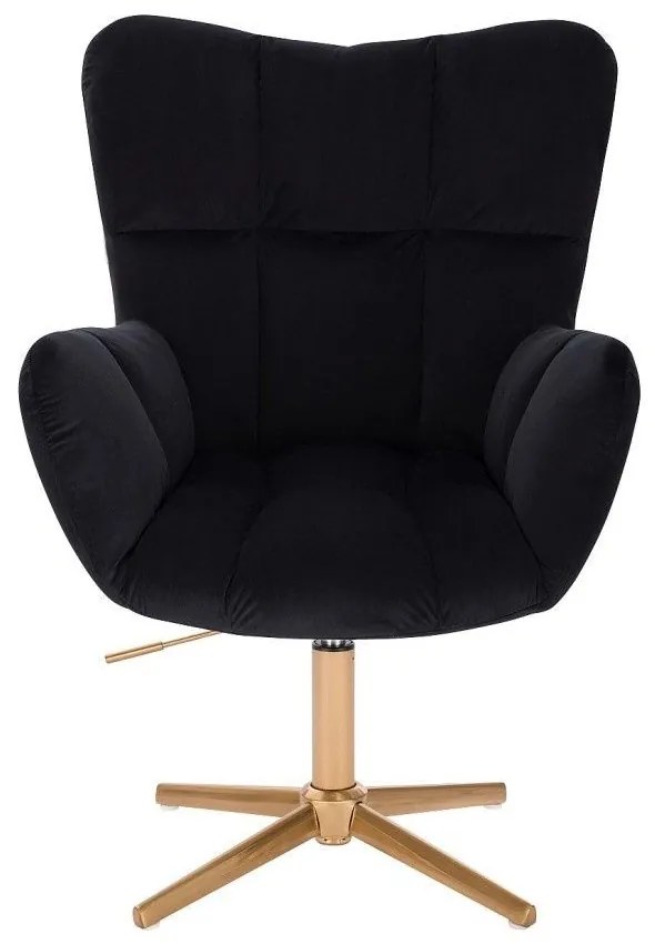 LuxuryForm DESIGN Otočné kreslo AURORA VELUR na zlatom kríži - čierne
