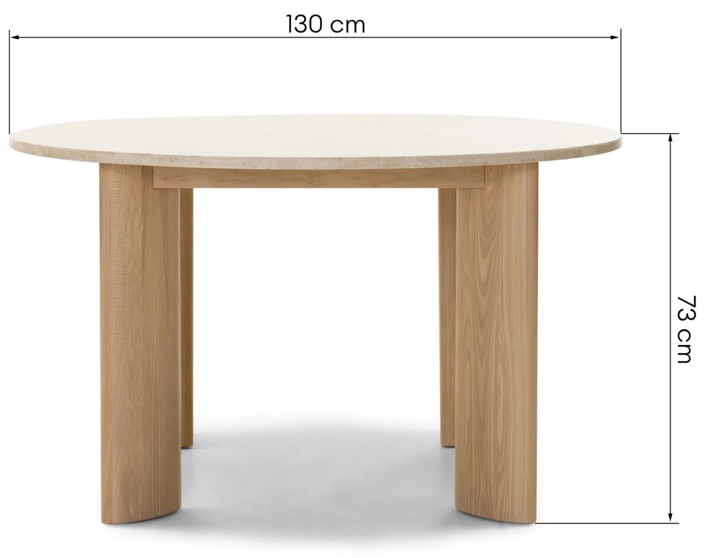 Jídelní stůl Rimley 130 cm z masivu jasan/travertin