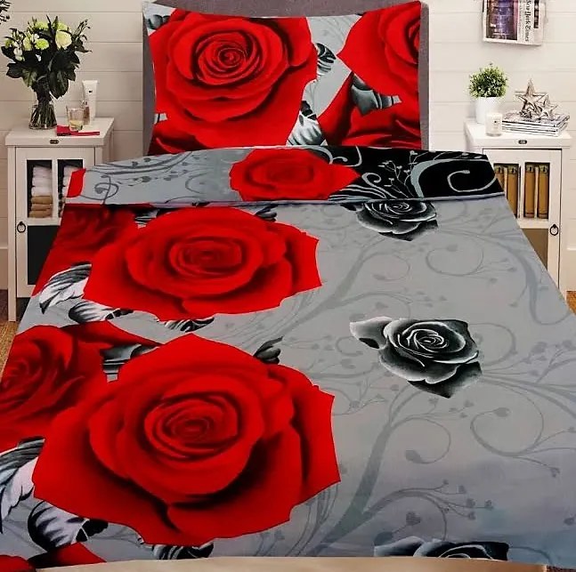HoD Dvojstranné Obliečky Červené Ruže Bavlna 70x90 140x200 cm