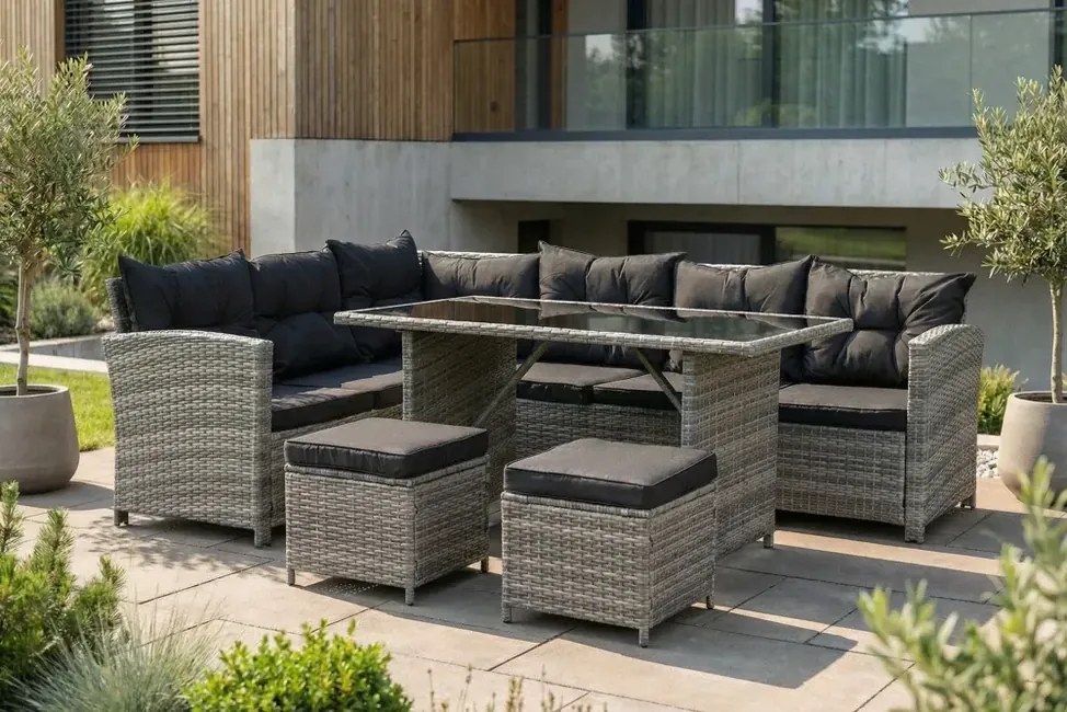 Záhradná rohová súprava Mykonos: Luxusné stolovanie pre celú rodinu