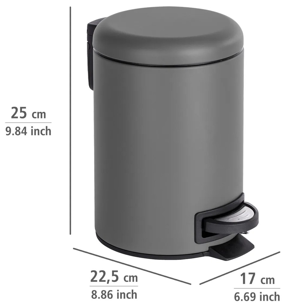 Wenko Pedálový odpadkový kôš Leman 3 l, sivá, 3 l