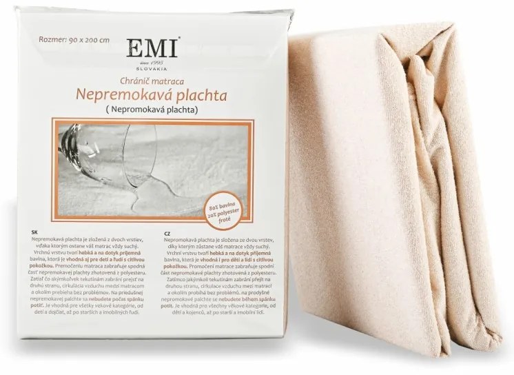 Plachta posteľná nepremokavá krémová s gumičkou po rohoch EMI, 90x200 cm