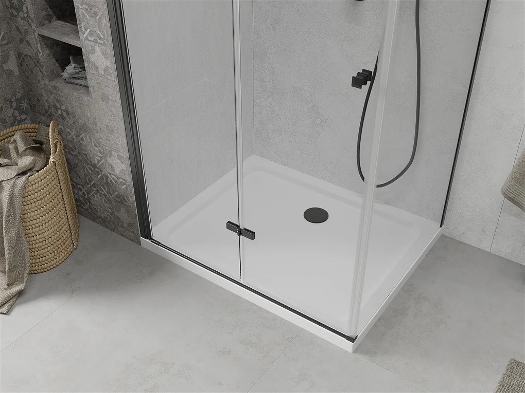 Mexen Lima, sprchovací kút so skladacími dverami 100 (dvere) x 70 (stena) cm, 6mm číre sklo, čierny profil + slim sprchová vanička biela s čiernym sifónom, 856-100-070-70-00-4010B