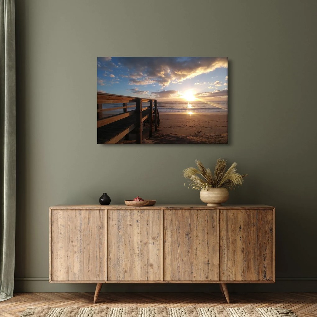 Obraz móla, pláže a more (90x60 cm)