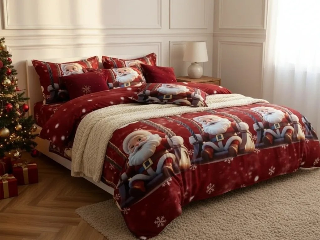 Obliečky z mikrovlákna SANTA ON A SWING červené Rozmer obliečky: 70 x 80 cm | 140 x 200 cm