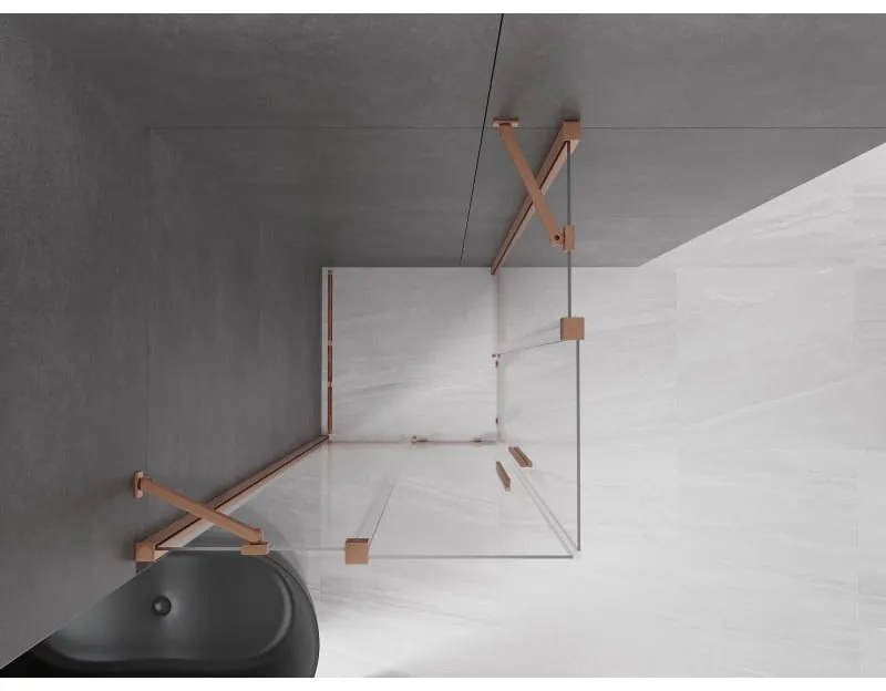 Mexen Velar Duo, sprchový kút s posuvnými dverami 80(dvere) x 80(dvere) cm, 8mm číre sklo, medená matná profil, 871-080-080-02-65