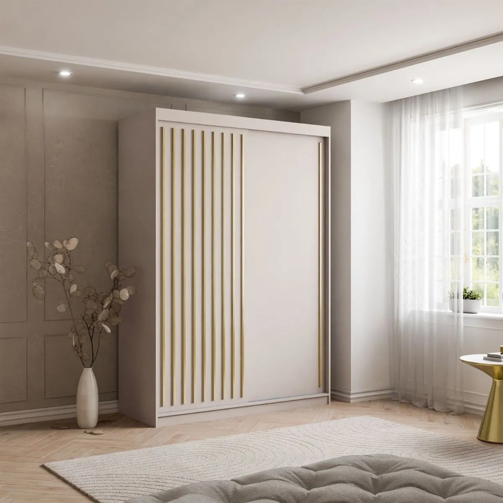 ŠATNÍKOVÁ SKRIŇA S POSUVNÝMI DVERAMI CYNTIA KAŠMÍR + ZLATÉ LIŠTY 150 cm