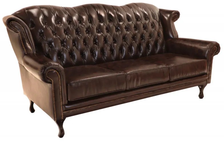 Pohovka trojmiestna Chesterfield Crown z pravej hovädzej kože Brown Brown
